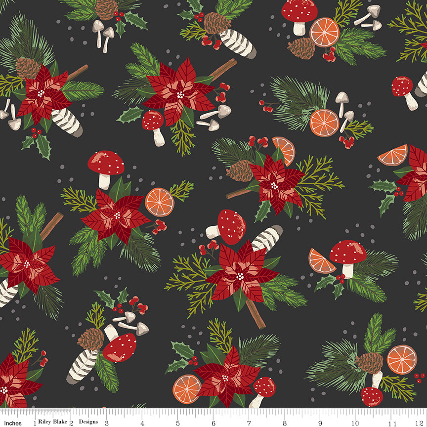Yuletide Forest Main Charcoal Fabric - By the yard