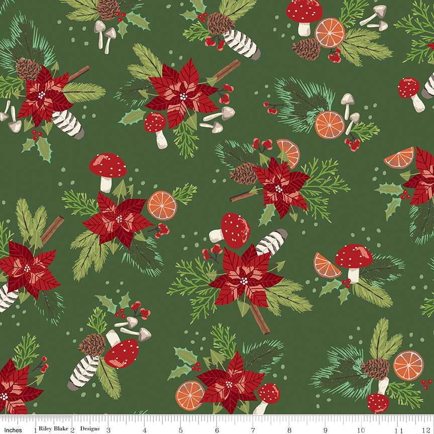 Yuletide Forest Main Green Fabric - By the yard