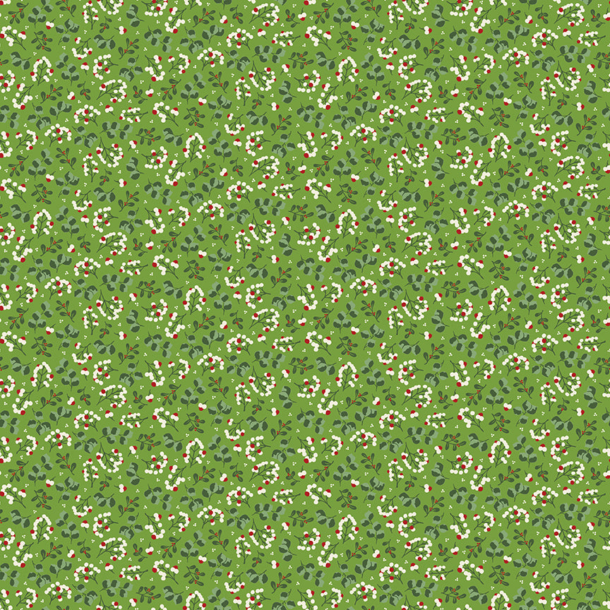 Yuletide Forest Berry Sprigs Lime Fabric - By the yard