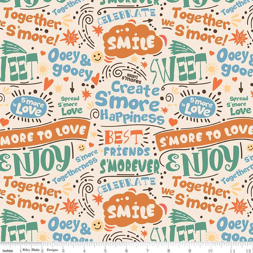 Camp S'mores Text Marshmallow Fabric - By the yard
