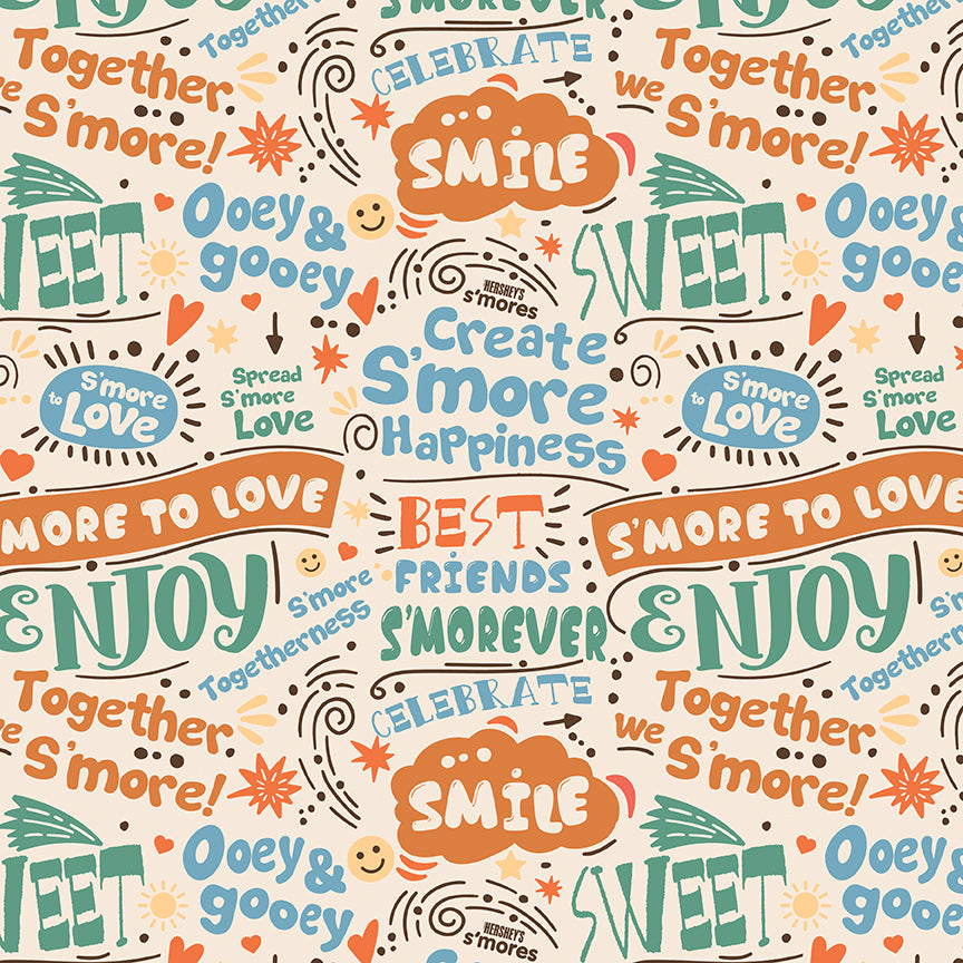 Camp S'mores Text Marshmallow Fabric - By the yard