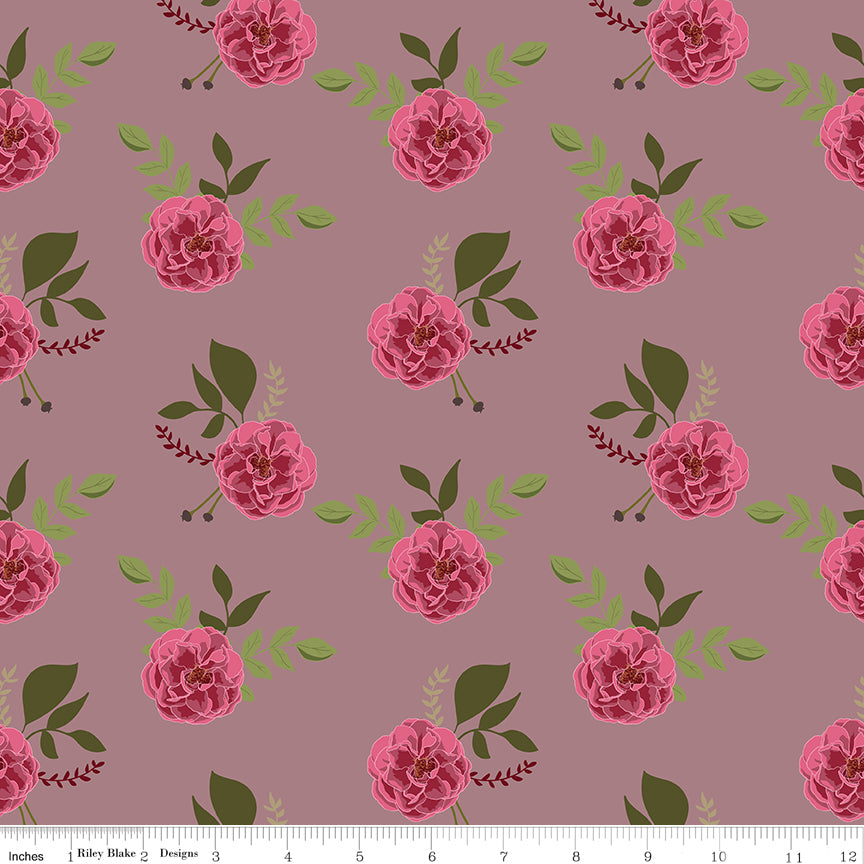 Petal Song Roses Amethyst Fabric - By the yard