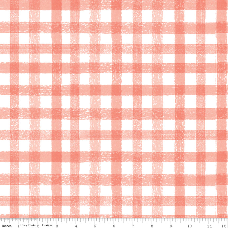 Homemade Gingham Coral Fabric - By the yard