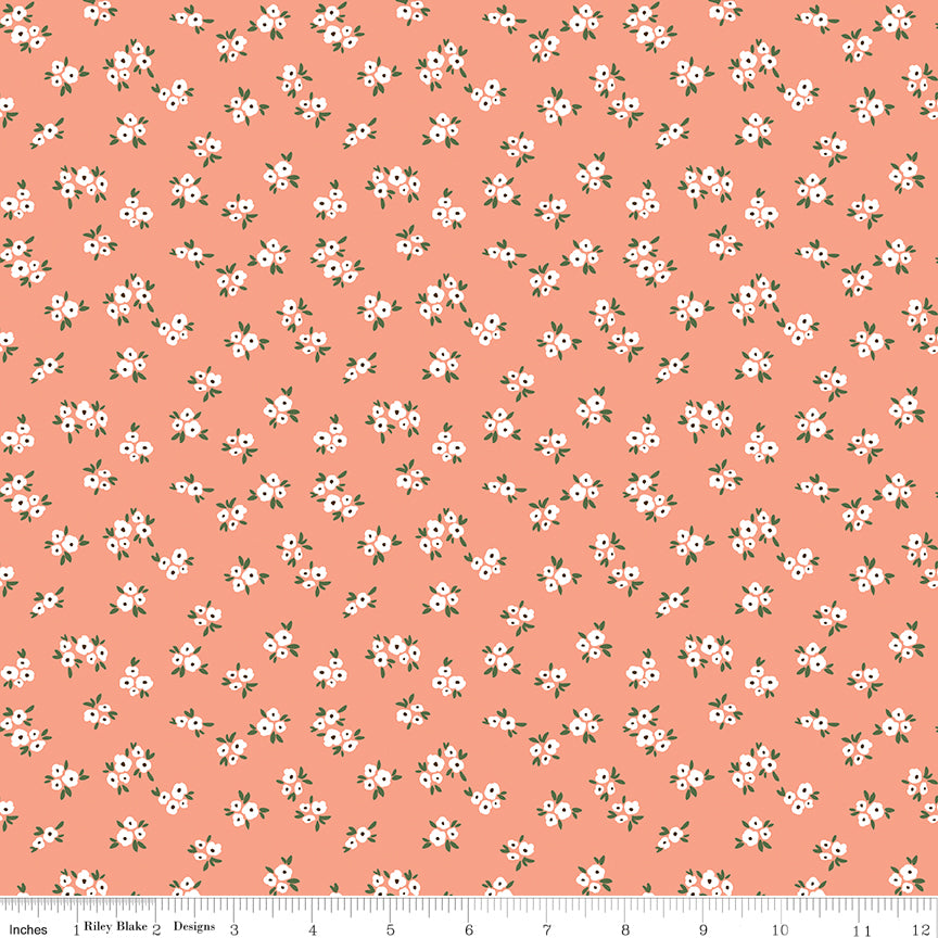 Homemade Blossoms Coral Fabric - By the yard