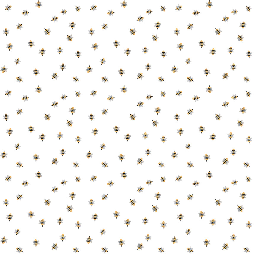 Homemade Bumble Bees White Fabric - By the yard
