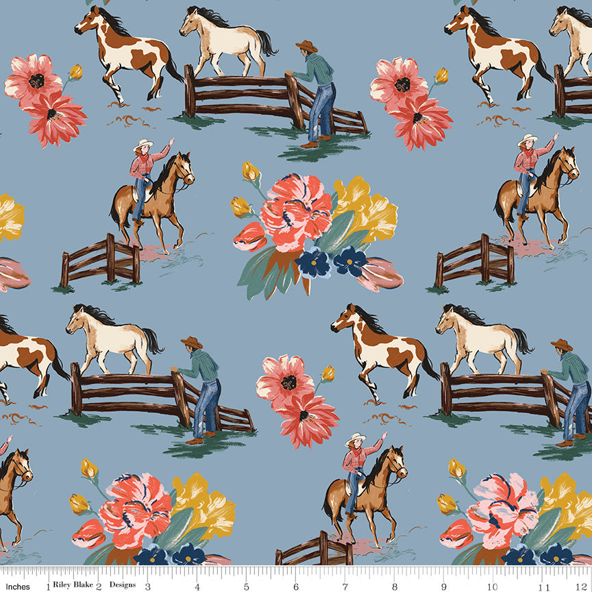 Wild Rose Main Blue Fabric - By the yard