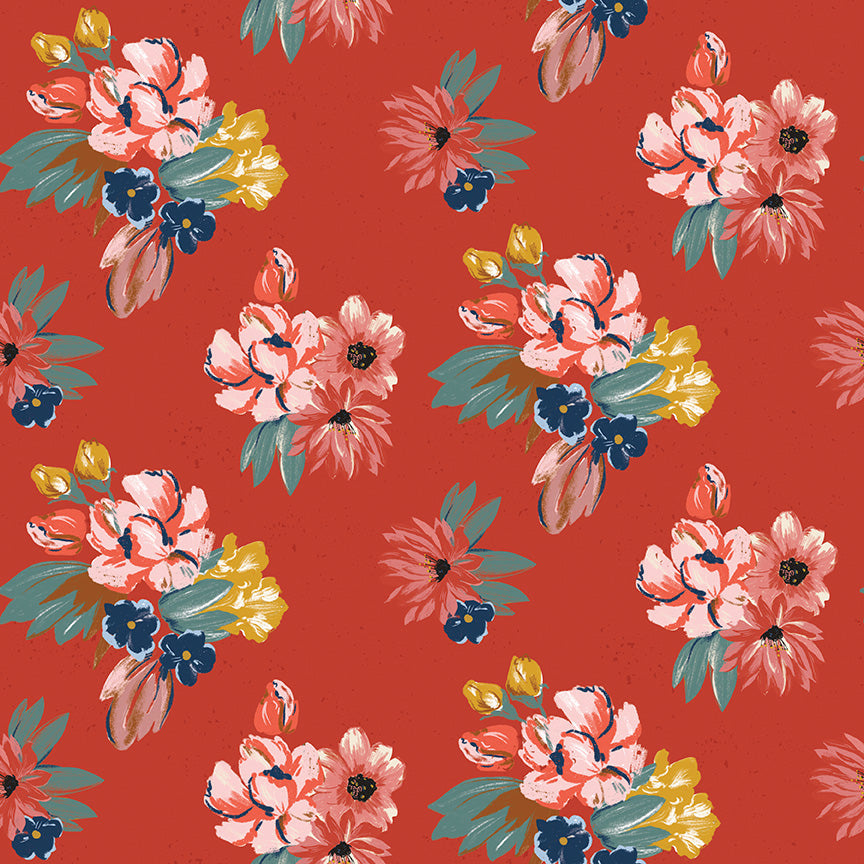 Wild Rose Floral Red Fabric - By the yard