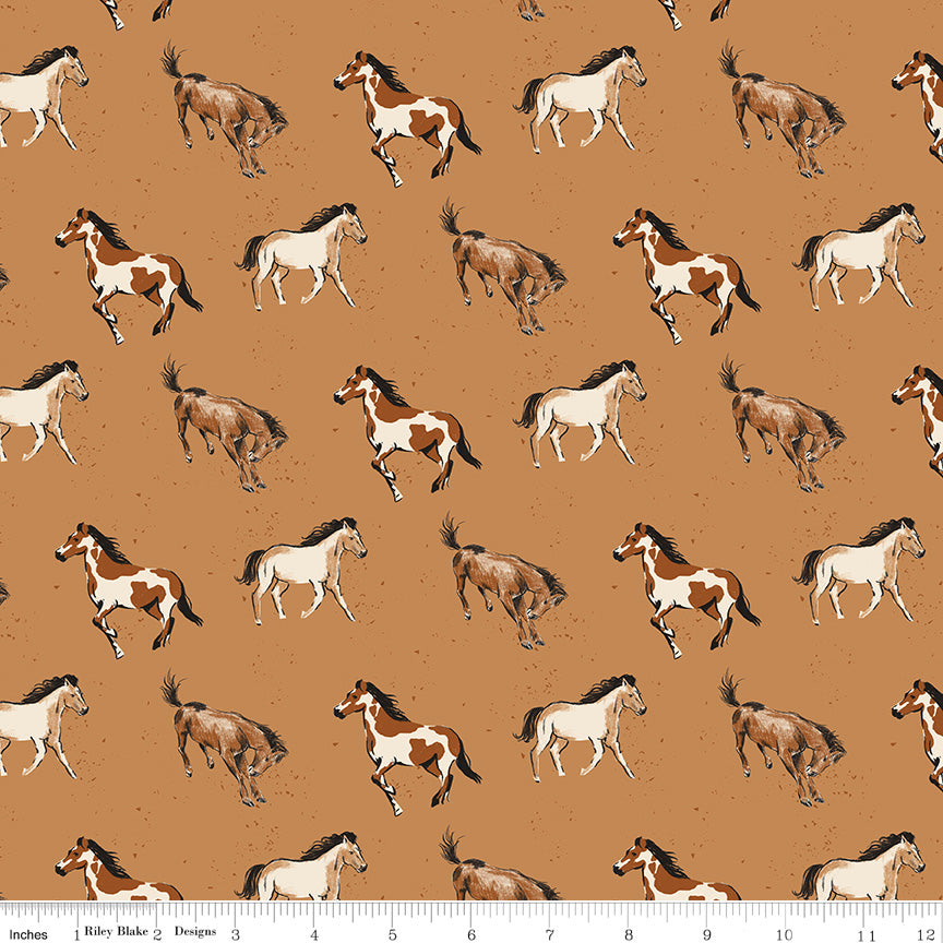 Wild Rose Horses Sienna Fabric - By the yard