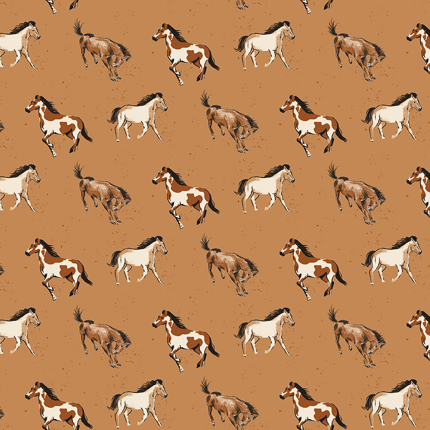 Wild Rose Horses Sienna Fabric - By the yard