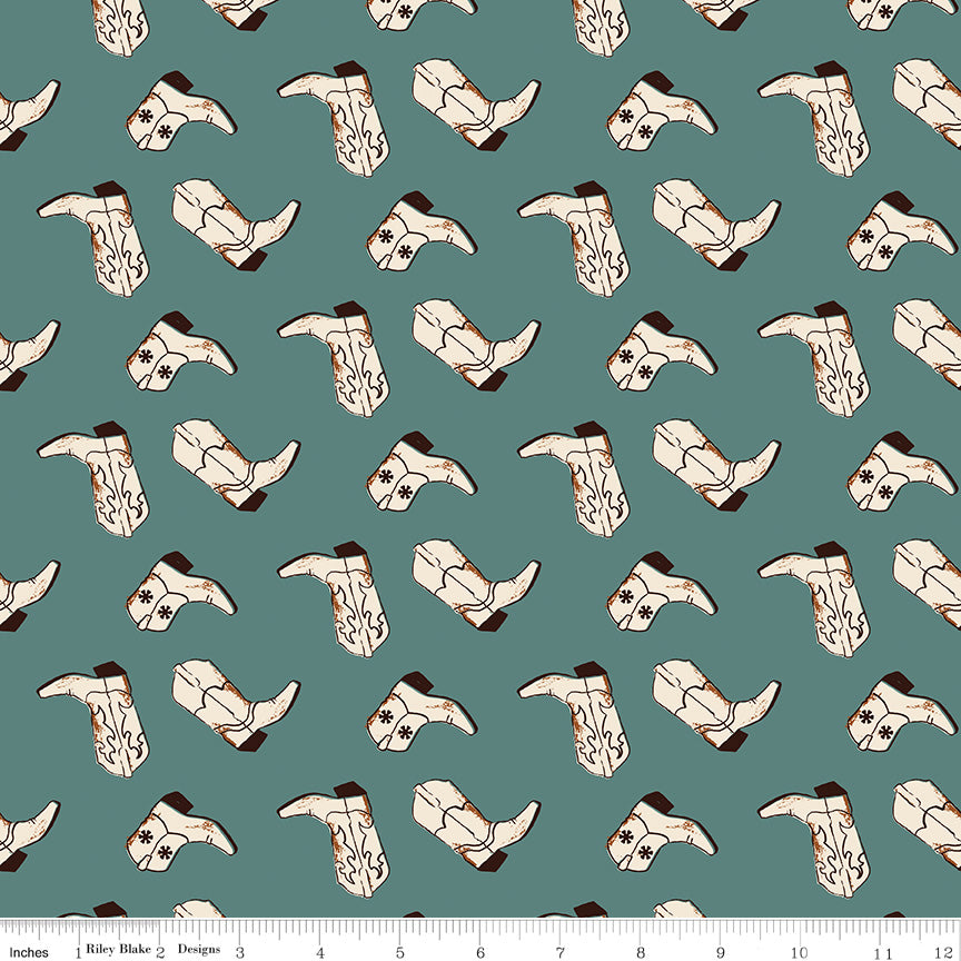 Wild Rose Boots Teal Fabric - By the yard