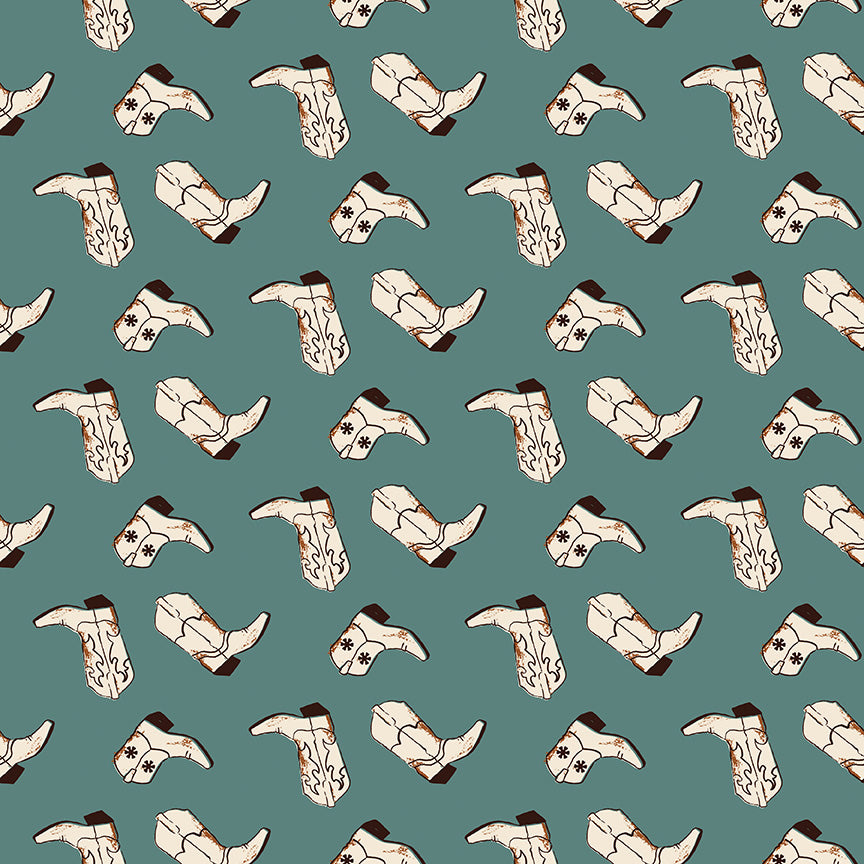 Wild Rose Boots Teal Fabric - By the yard