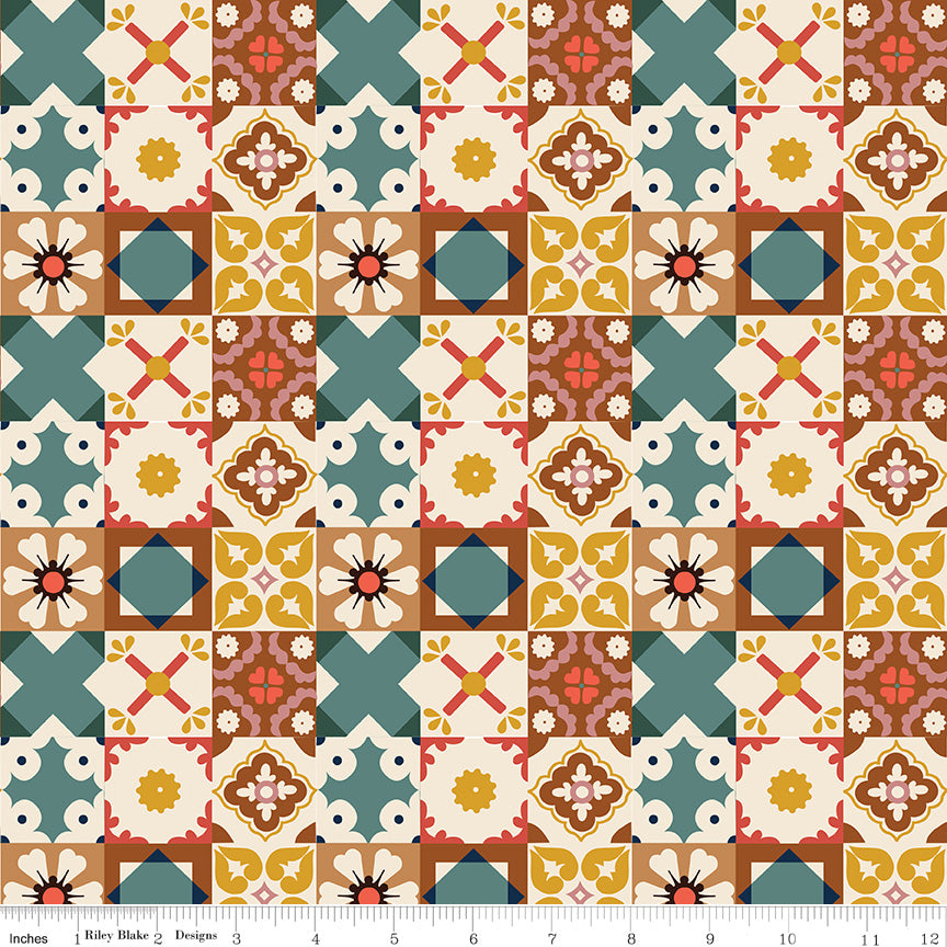 Wild Rose Tiles Multi Fabric - By the yard