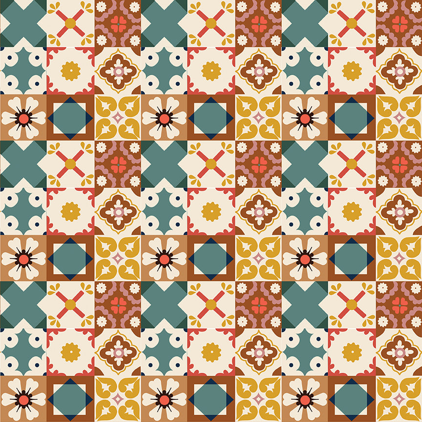 Wild Rose Tiles Multi Fabric - By the yard