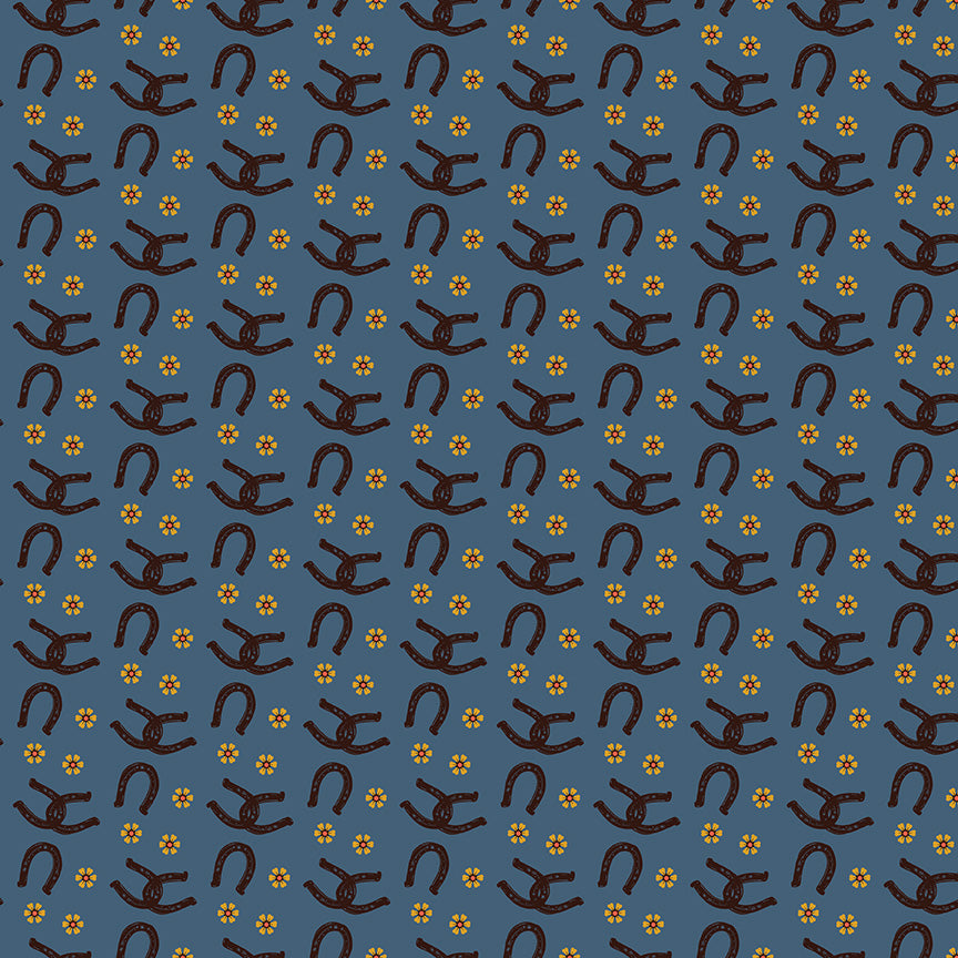Wild Rose Horseshoes Denim Fabric - By the yard