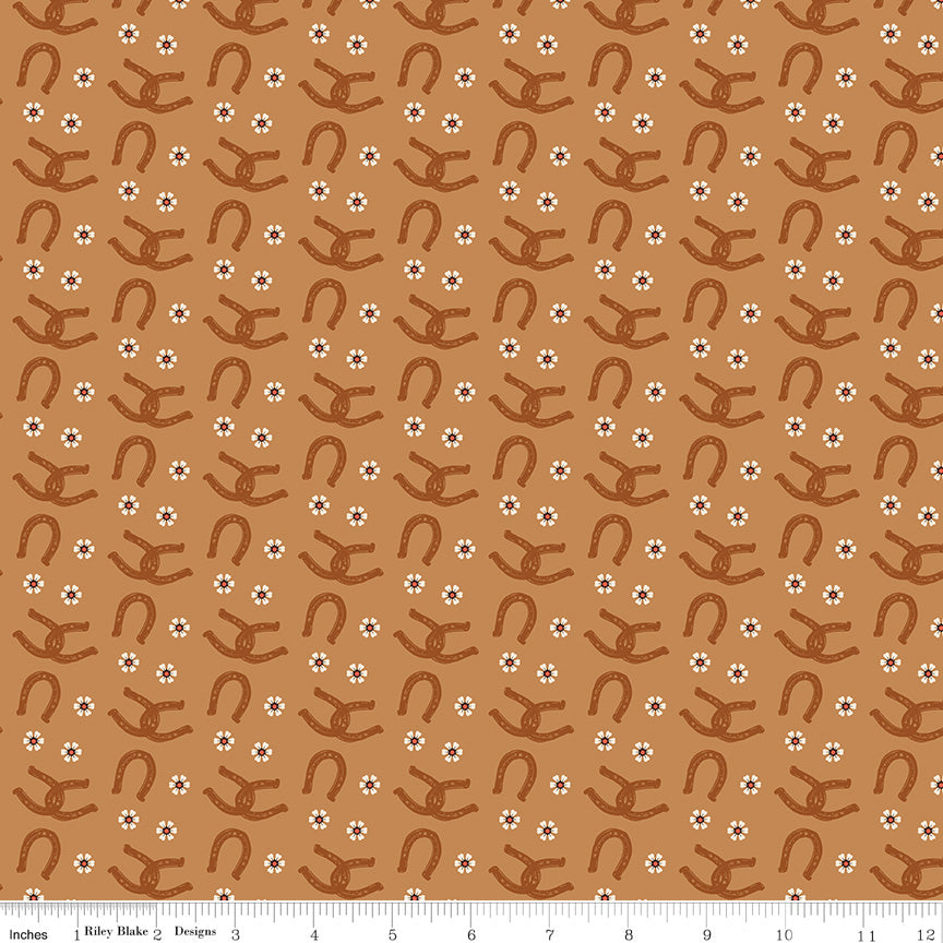 Wild Rose Horseshoes Sienna Fabric - By the yard