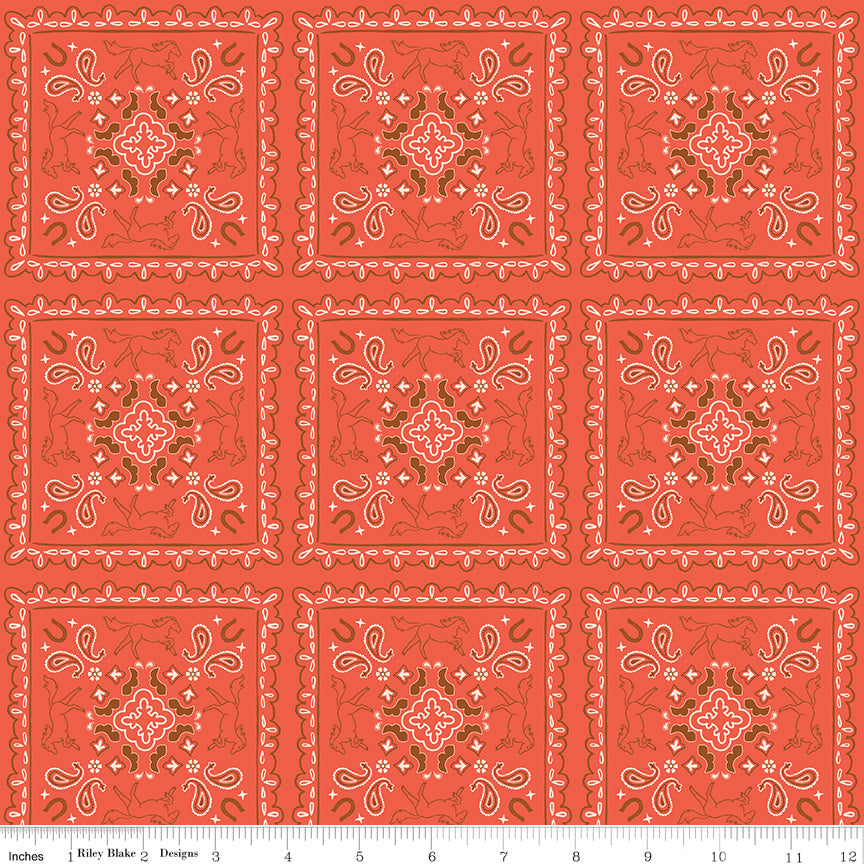 Wild Rose Bandanas Cayenne Fabric - By the yard