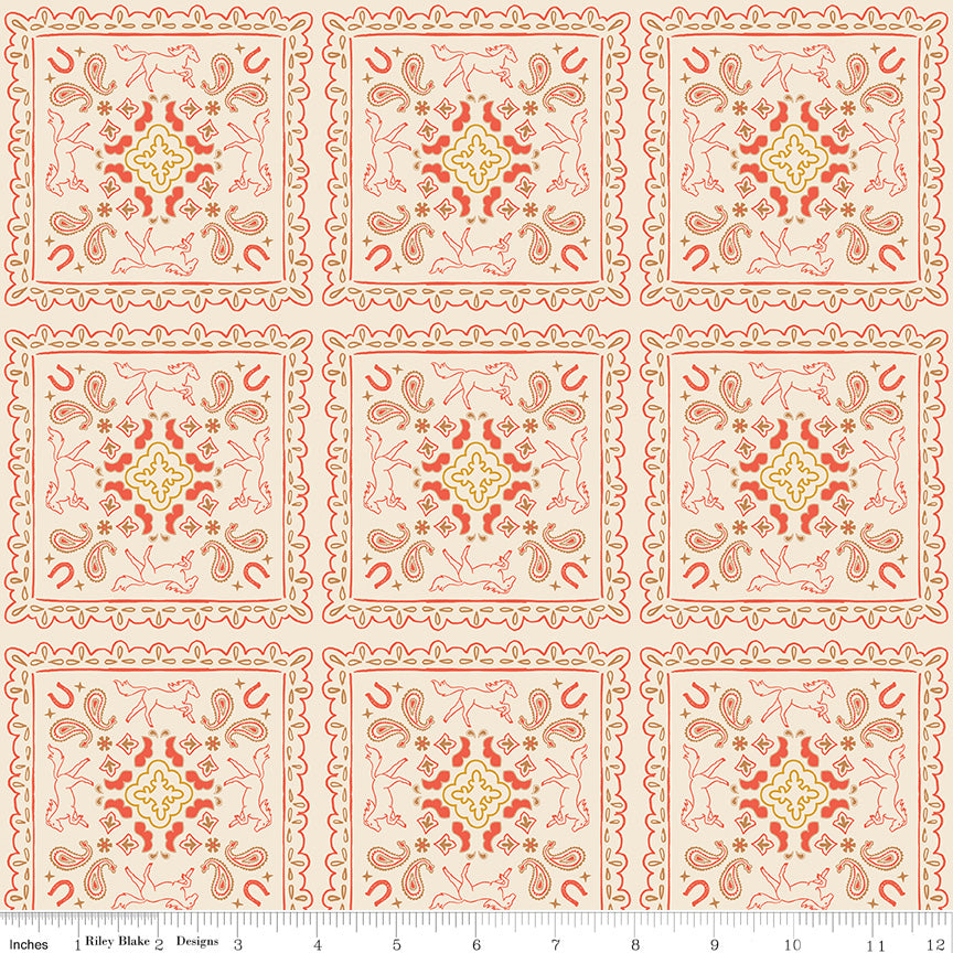 Wild Rose Bandanas Cream Fabric - By the yard