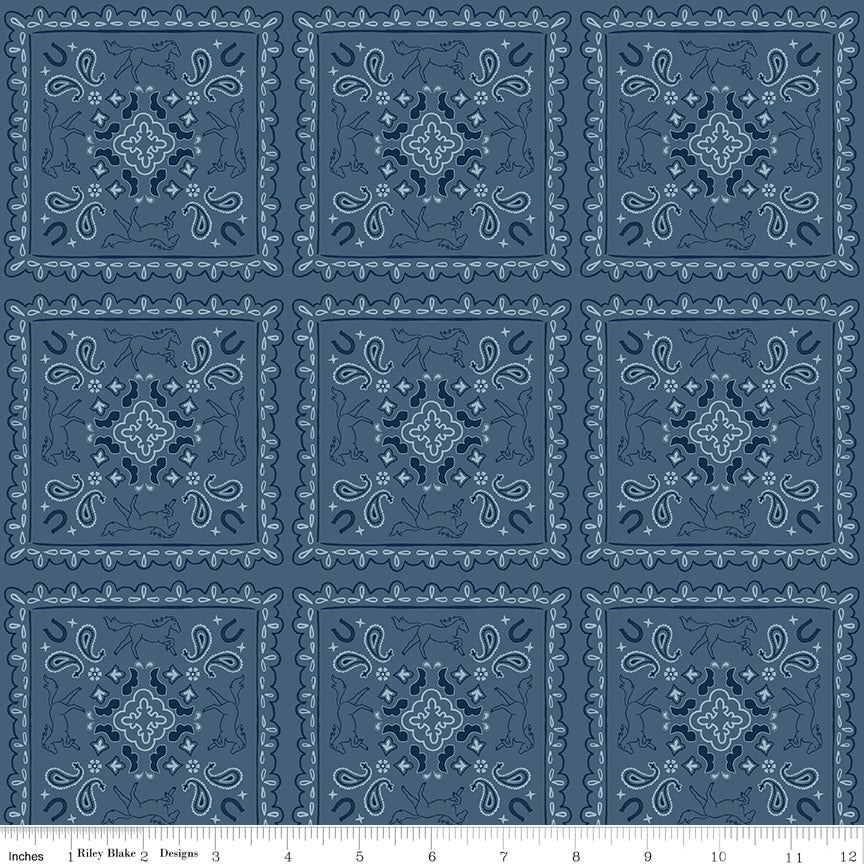 Wild Rose Bandanas Denim Fabric - By the yard