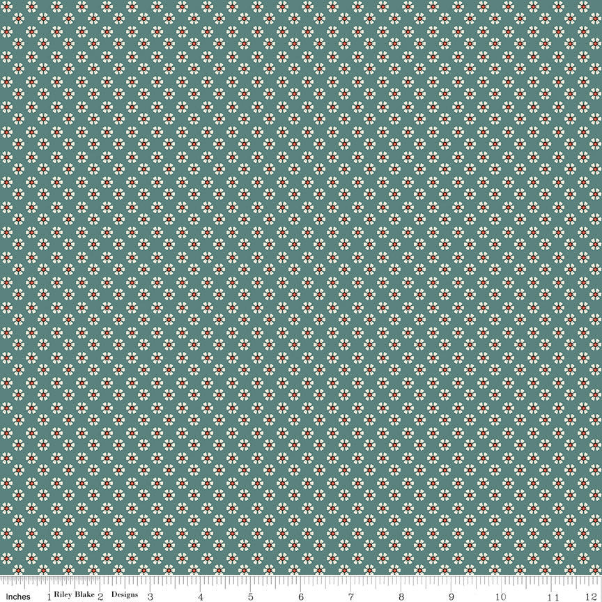 Wild Rose Tiny Flowers Teal Fabric - By the yard