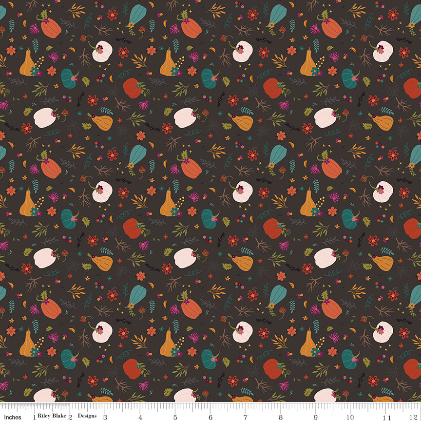 Little Witch Pumpkin Patch Espresso Fabric - By the yard