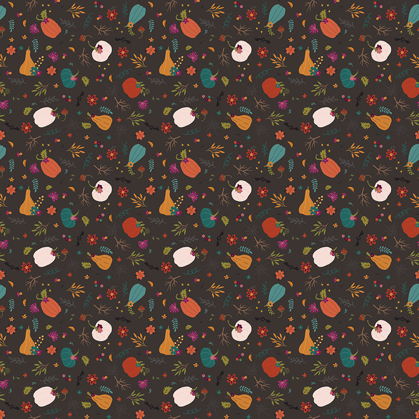 Little Witch Pumpkin Patch Espresso Fabric - By the yard