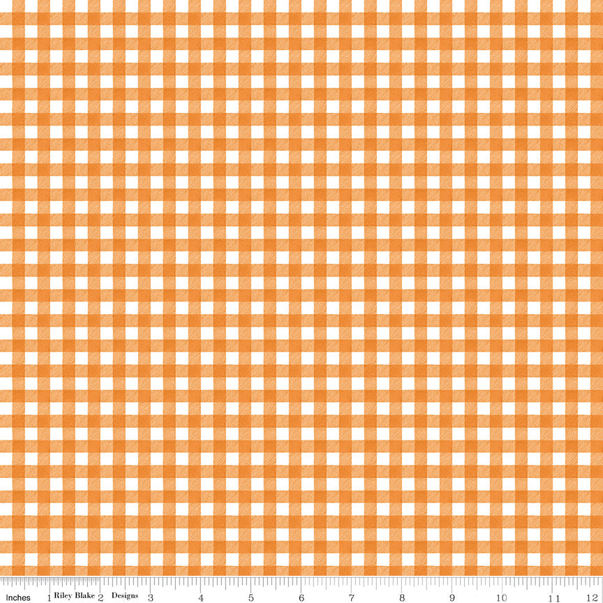 Pumpkin Patch Gingham Orange Fabric - By the yard