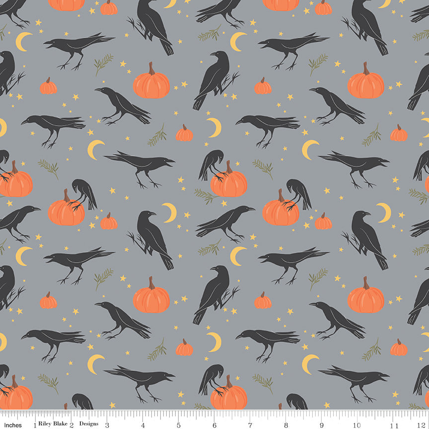 Sophisticated Halloween Vintage Crows Fog Fabric - By the yard