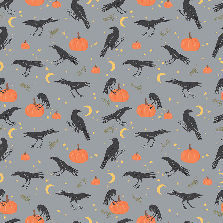 Sophisticated Halloween Vintage Crows Fog Fabric - By the yard