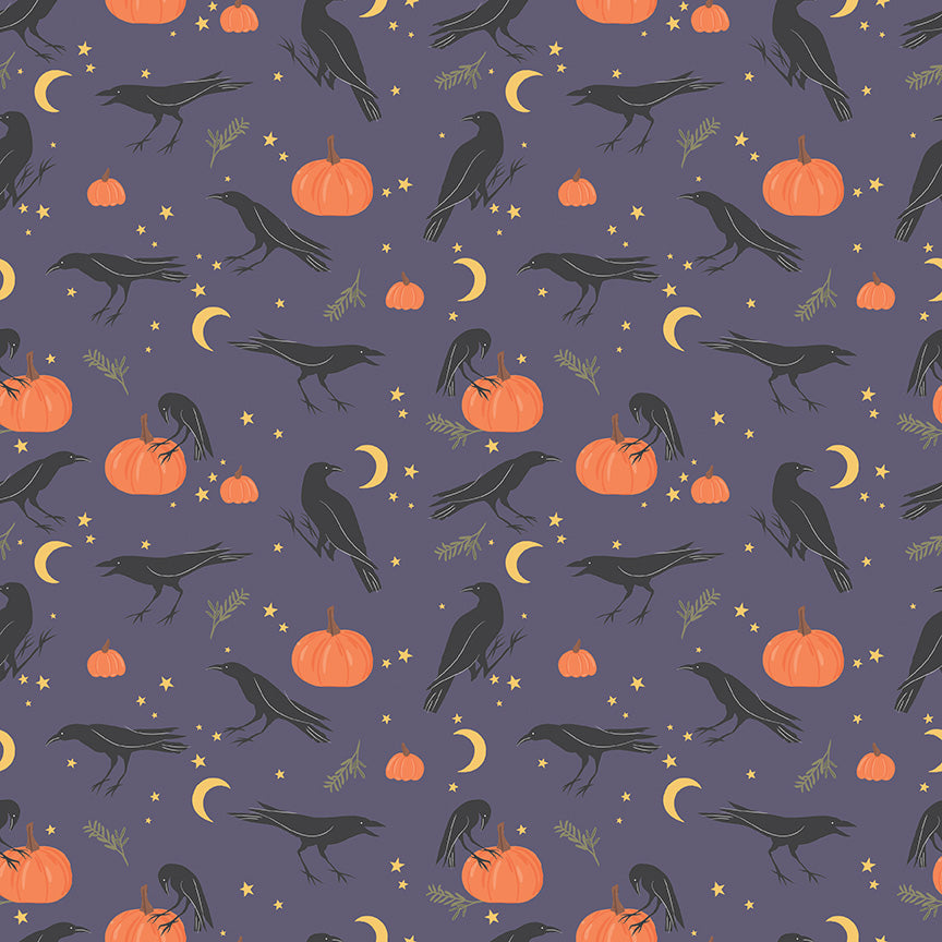 Sophisticated Halloween Vintage Crows Heather Fabric - By the yard