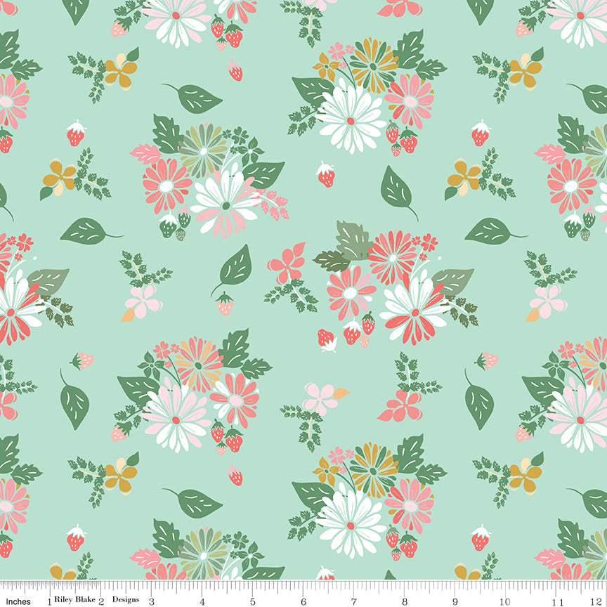 Clover Farm Main Mint Fabric - By the yard