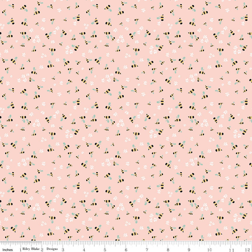 Clover Farm Bees Blush Fabric - By the yard