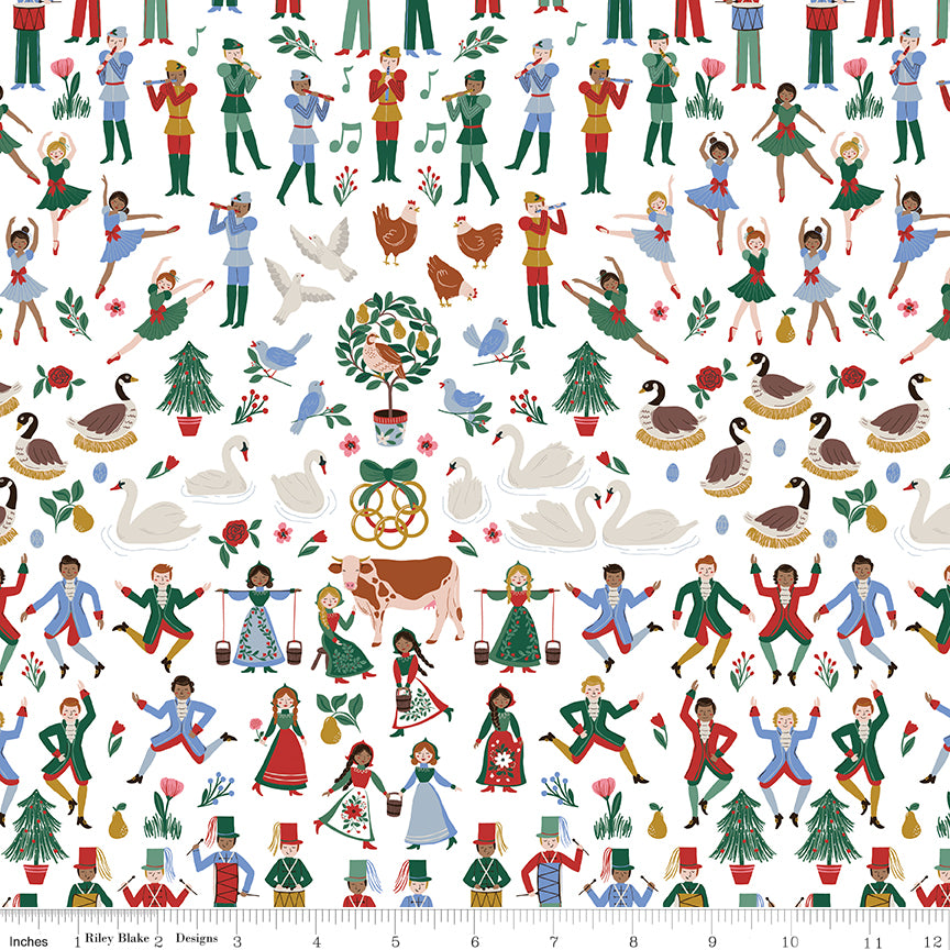 A Pear-Fect Christmas Twelfth Day White Fabric - By the yard