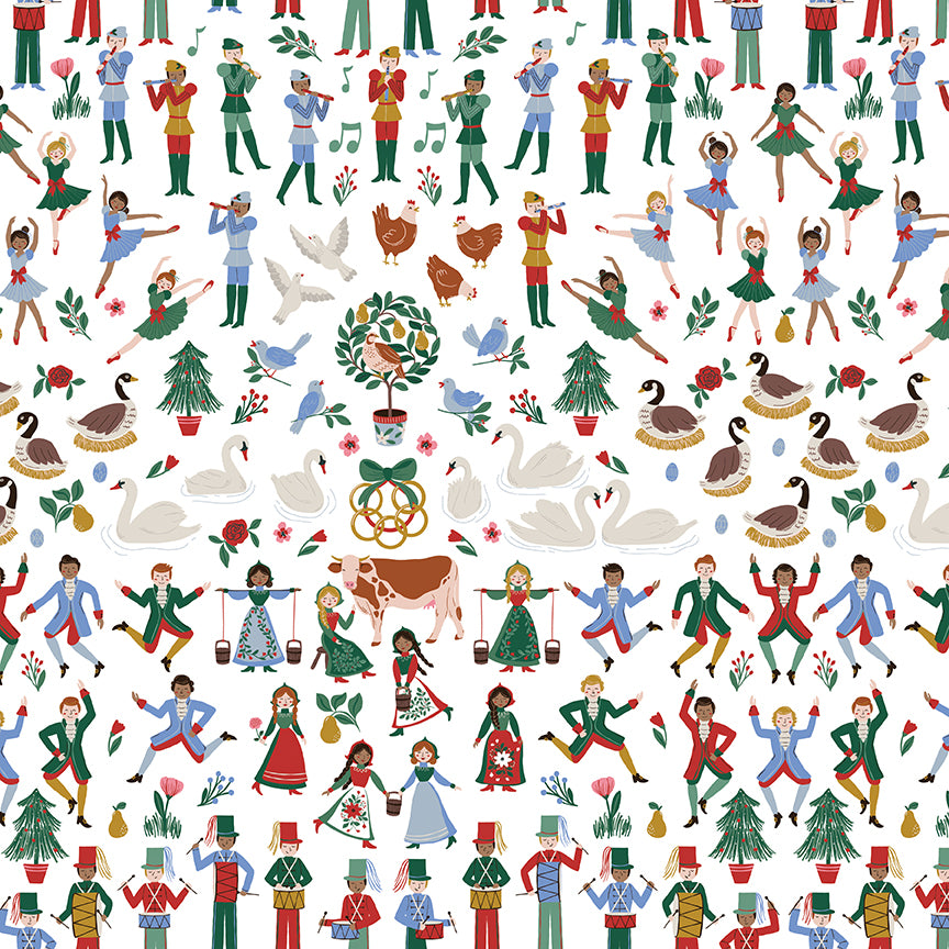 A Pear-Fect Christmas Twelfth Day White Fabric - By the yard