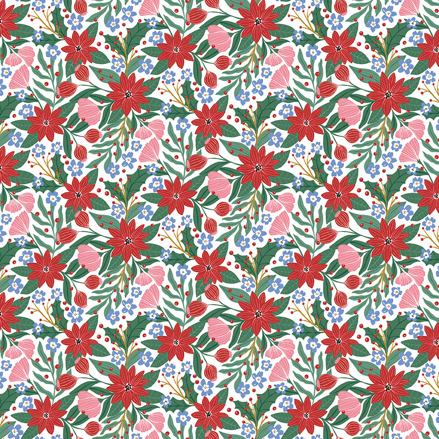 A Pear-Fect Christmas Flowers Dancing White Fabric - By the yard