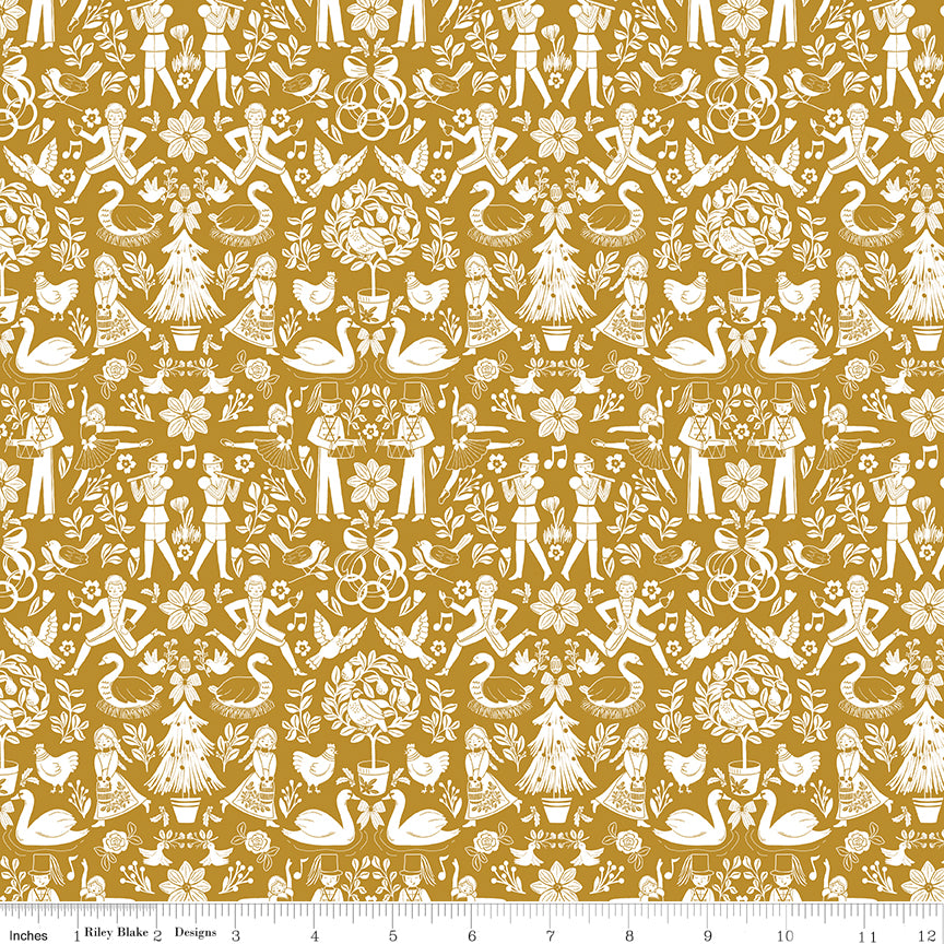 A Pear-Fect Christmas Lords A-Leaping Gold Fabric - By the yard