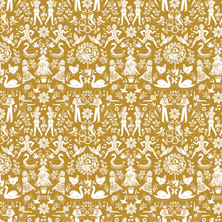 A Pear-Fect Christmas Lords A-Leaping Gold Fabric - By the yard