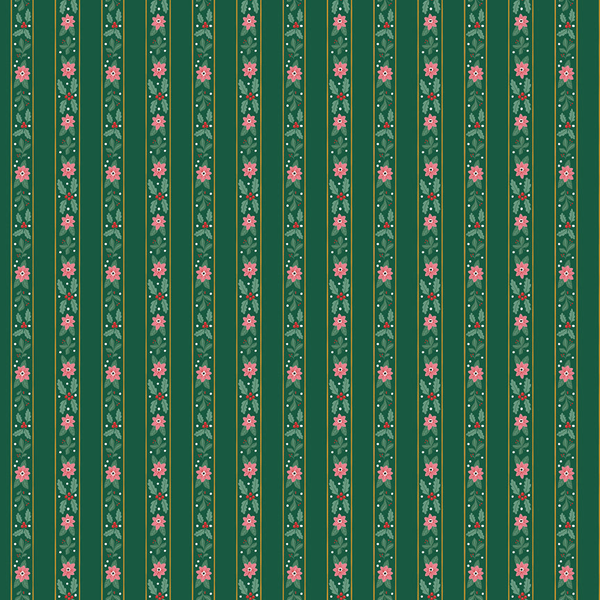 A Pear-Fect Christmas French Stripe Green Fabric - By the yard