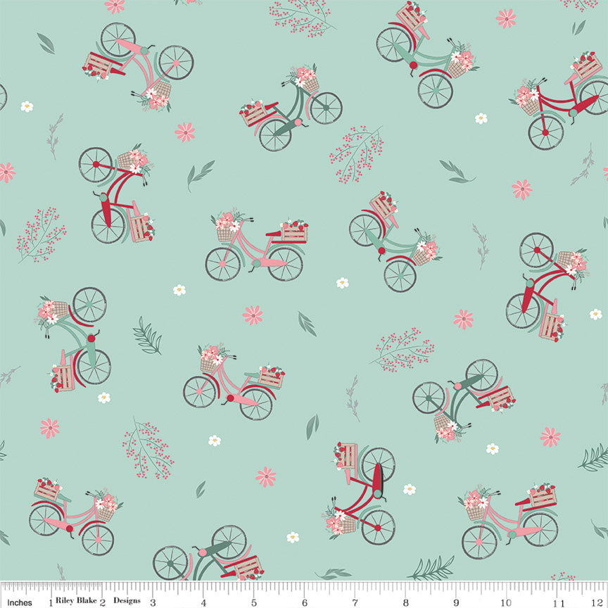 PREORDER Berry Market Bicycles Mint Fabric - By the yard