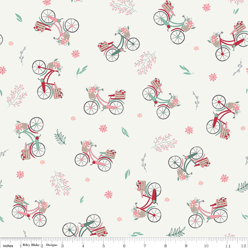 PREORDER Berry Market Bicycles Sand Dollar Fabric - By the yard