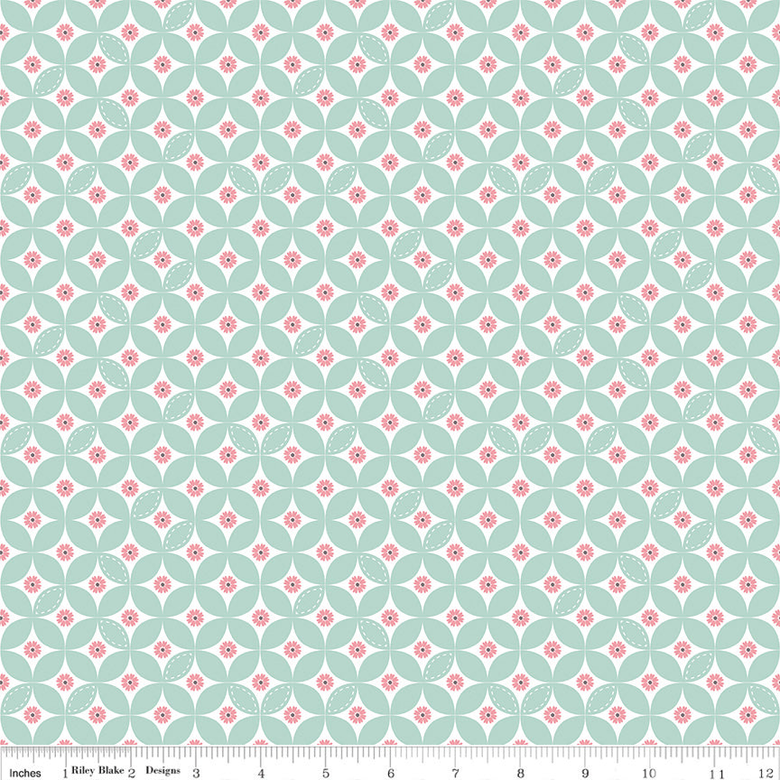 PREORDER Berry Market Daisies Mint Fabric - By the yard