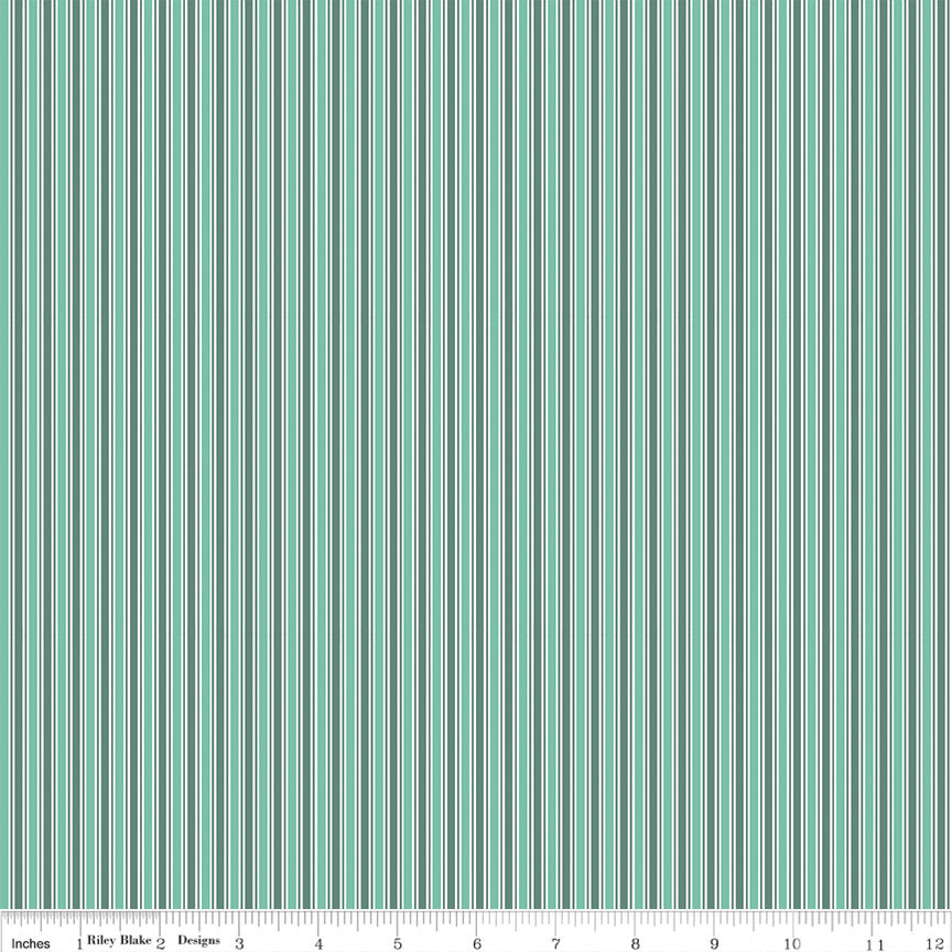 PREORDER Berry Market Stripes Sea Glass Fabric - By the yard