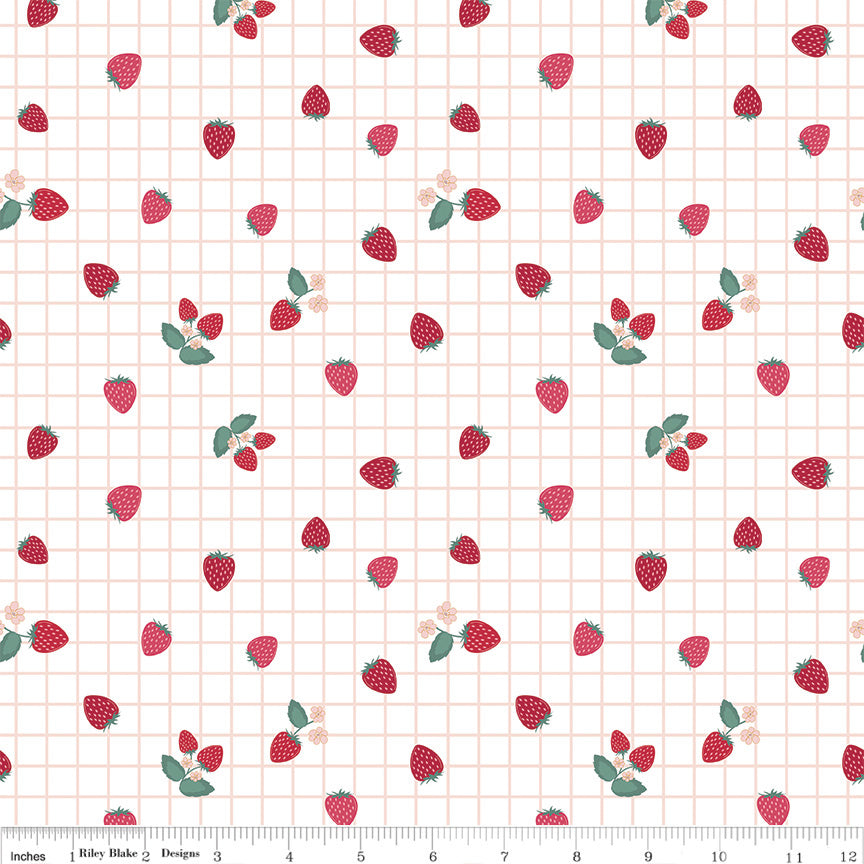 PREORDER Berry Market Gingham Berries White Fabric - By the yard