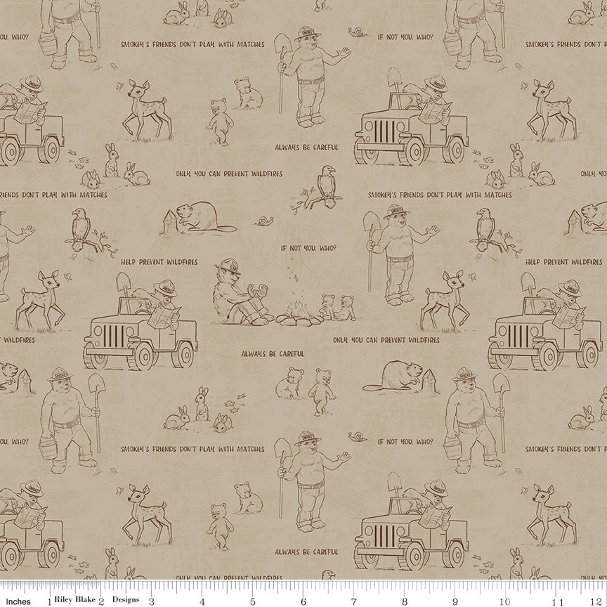 Friends of Smokey Bear Outlines Sand Fabric - By the yard