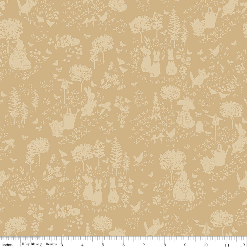 Peter Rabbit™ and Benjamin Bunny™ Tonal Garden Tan Fabric