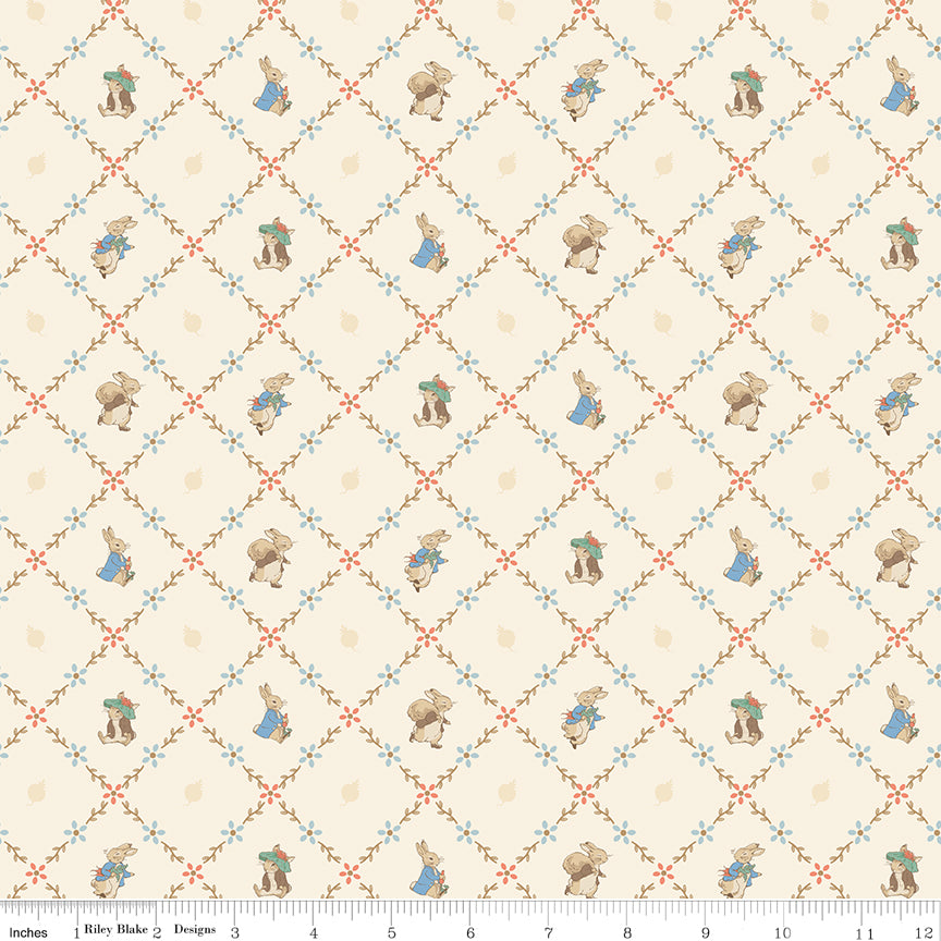 Peter Rabbit™ and Benjamin Bunny™ Lattice Cream Fabric
