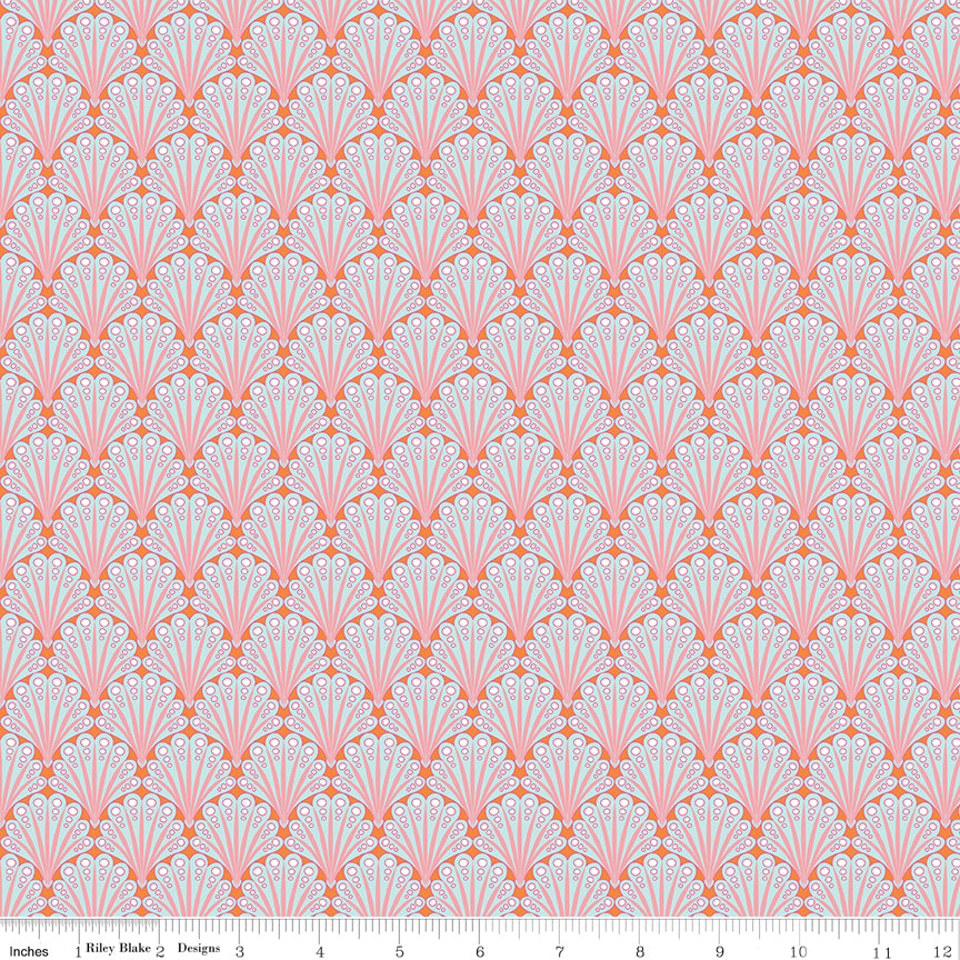 Flourish Fantail Aqua Fabric - By the yard