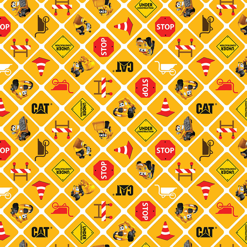 CAT® Buildin' Crew Signs Yellow Fabric - By the yard