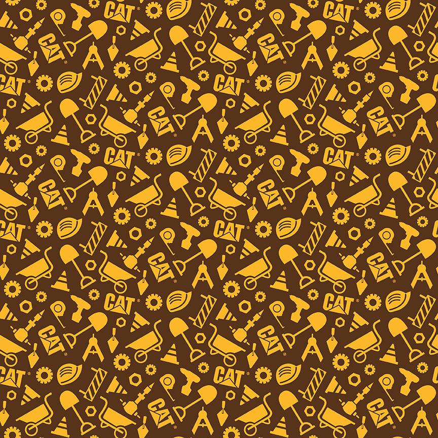 CAT® Buildin' Crew Construction Set Brown Fabric - By the yard