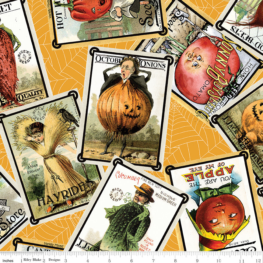 Pumpkin Patch Seed Packs Toss Orange Fabric - By the yard