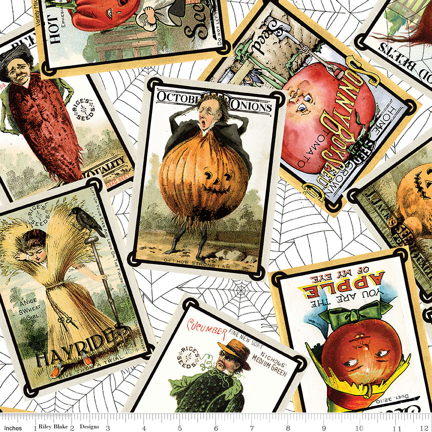 Pumpkin Patch Seed Packs Toss White Fabric - By the yard
